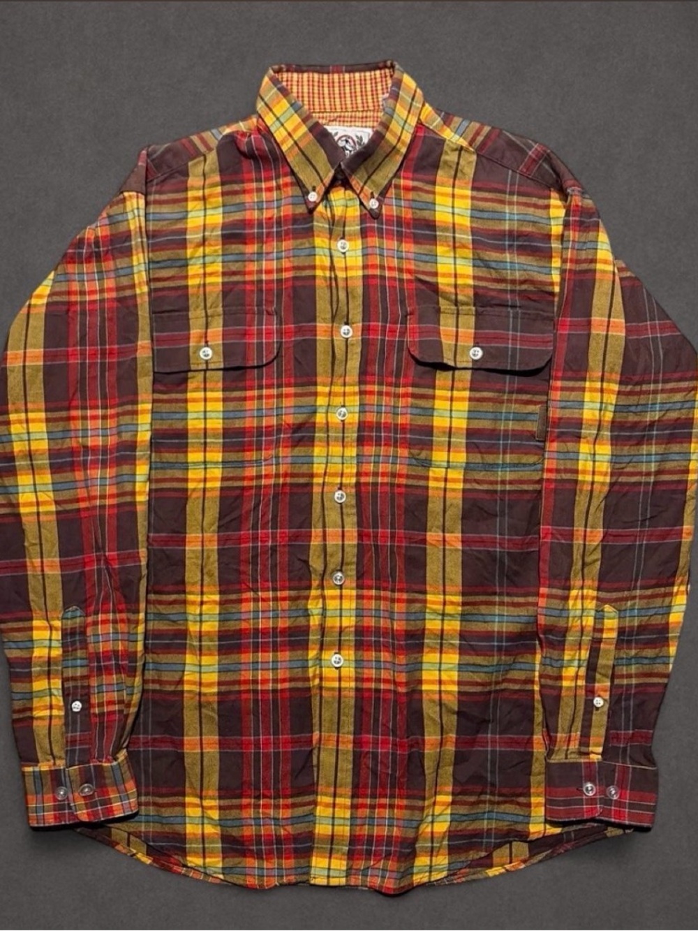 Vintage Cinch Plaid Button Down Shirt Brown Yellow Flannel